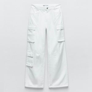 Zara high rise straight white cargo jeans